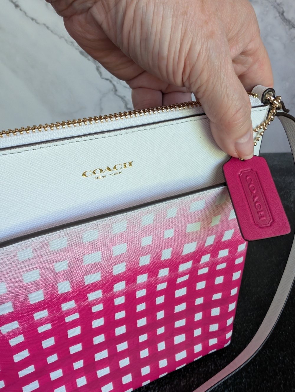 Coach Saffiano Gradient Gingham Crossbody
